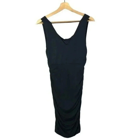 Kut From the Kloth Navy Blue Cowl Neck Ruched Midi Dress 6 - Picture 2 of 5